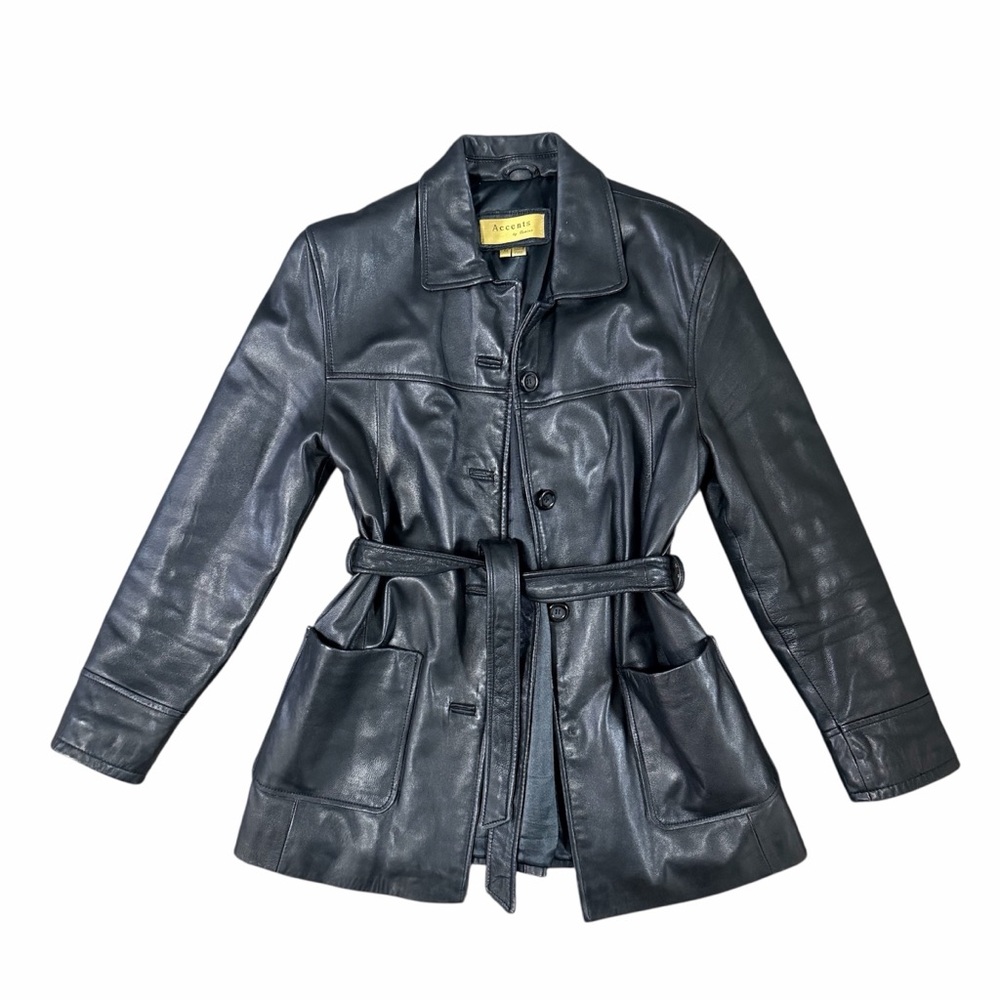 Insulated Genuine Leather Trench Coat Belted Black Jacket – Missing Button